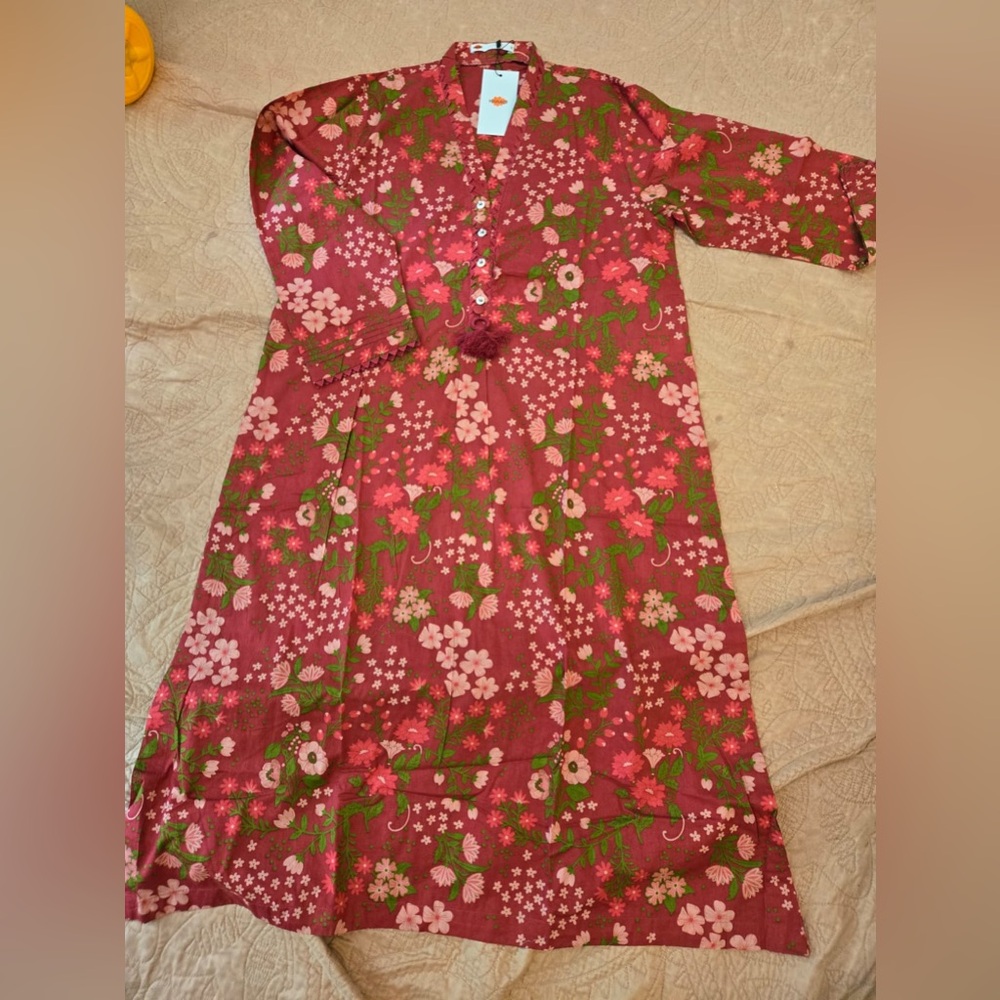 Floral two piece- Pink and Green khaadi